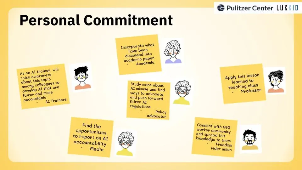 slide showing participants' personal commitments